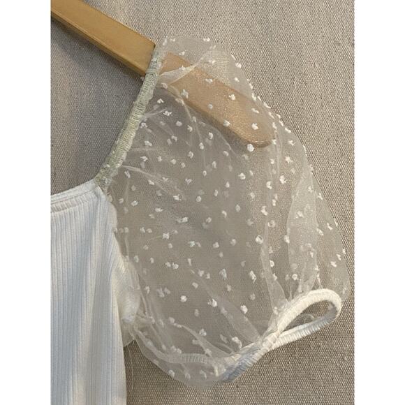 Altar'd State Women's Boho Chic Romantic Bridal Puff Bodysuit Size S Sheer NWT - Picture 8 of 10